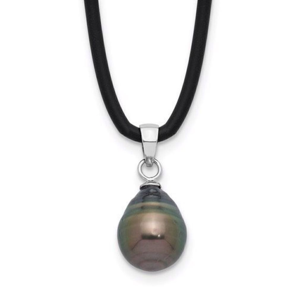Elegant Sterling Silver Tahitian Pearl Necklace with Black Silicone